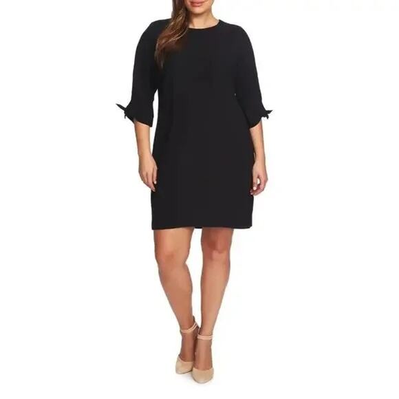 CECE NWT $129 Black 3/4 Sleeve Round Neck Casual Shift Dress Size 16W - Picture 1 of 8